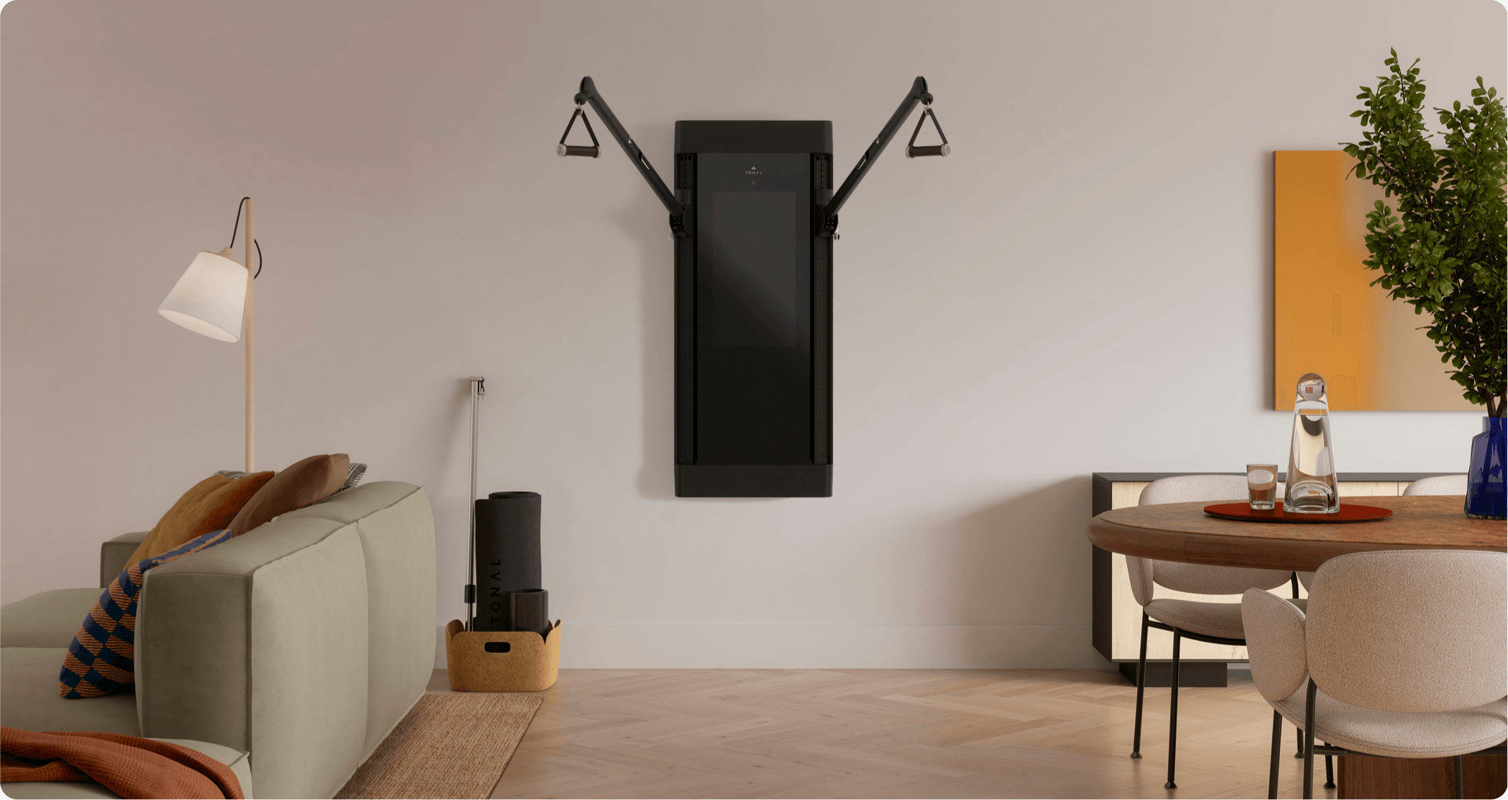 Tonal mounted on the wall of a furnished living and dining room
